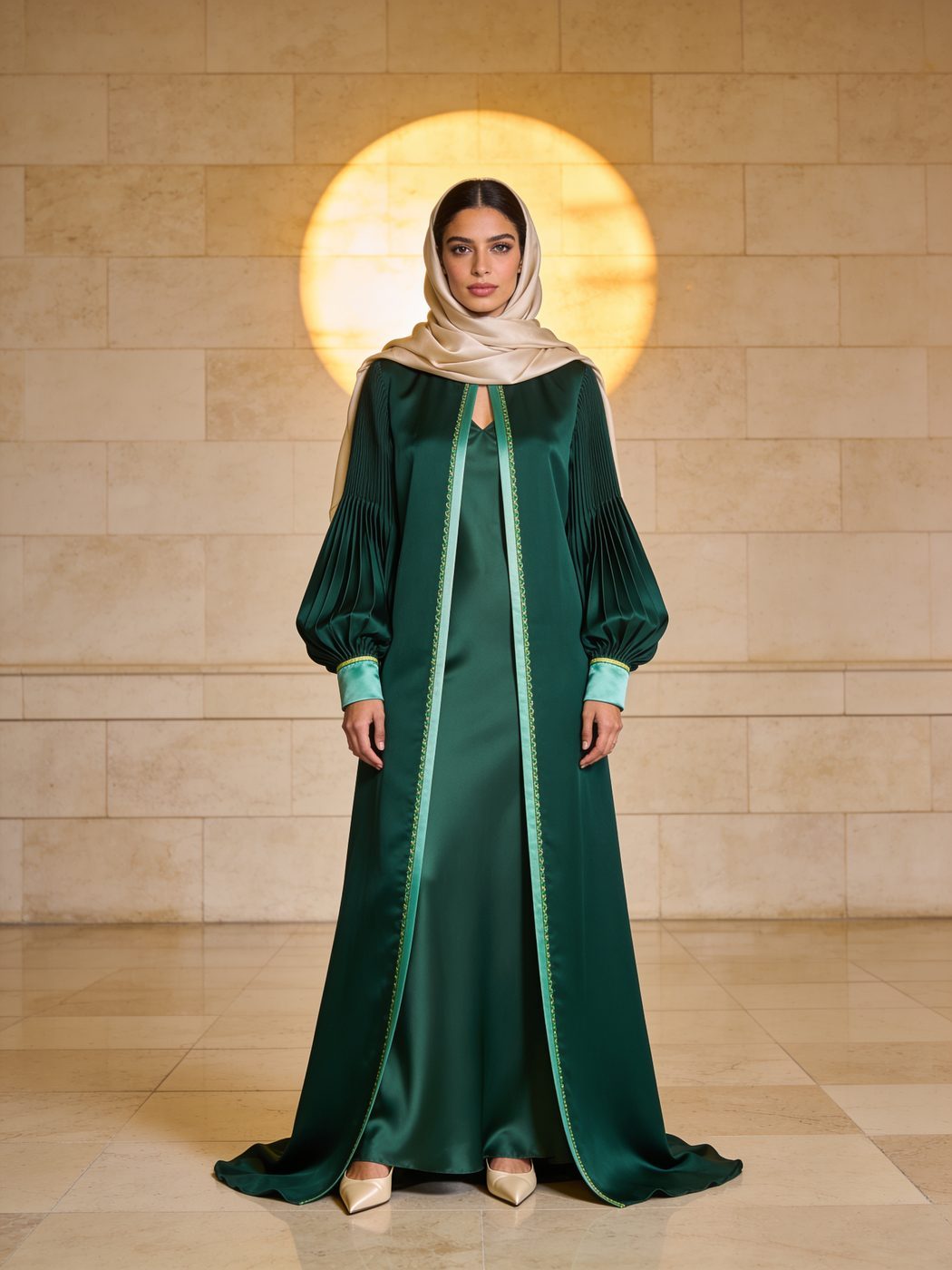 The same abaya on an AI model, after ZAYY